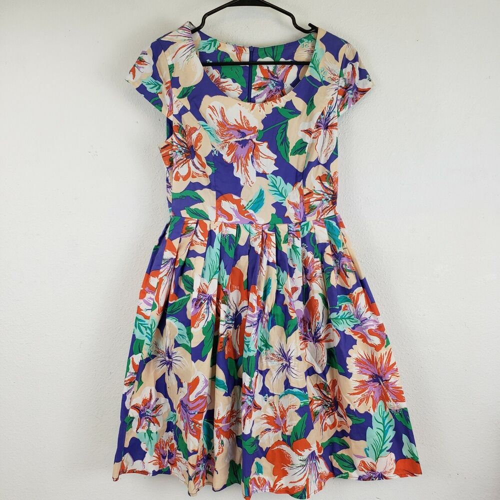 Vintage No Label Womens Multicolor Floral‎ Short Sleeve Fit And Flare Dress